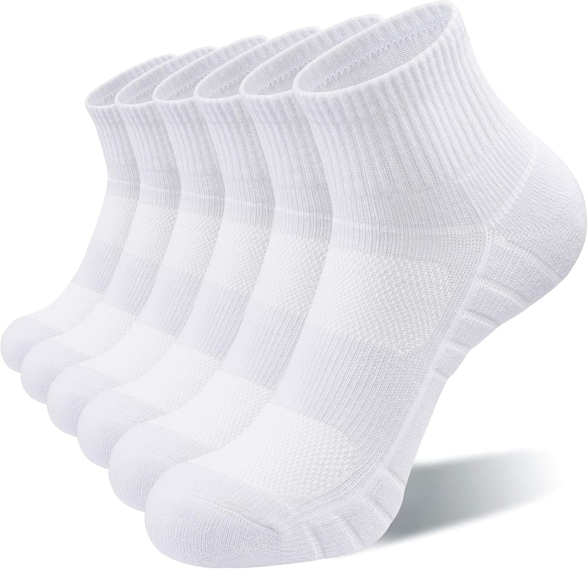 Lapulas Athletic Quarter Socks for Men Women, Cotton Mesh, Cushioned Arch Support, Non-Slip Running Ankle Design, 6 Pack