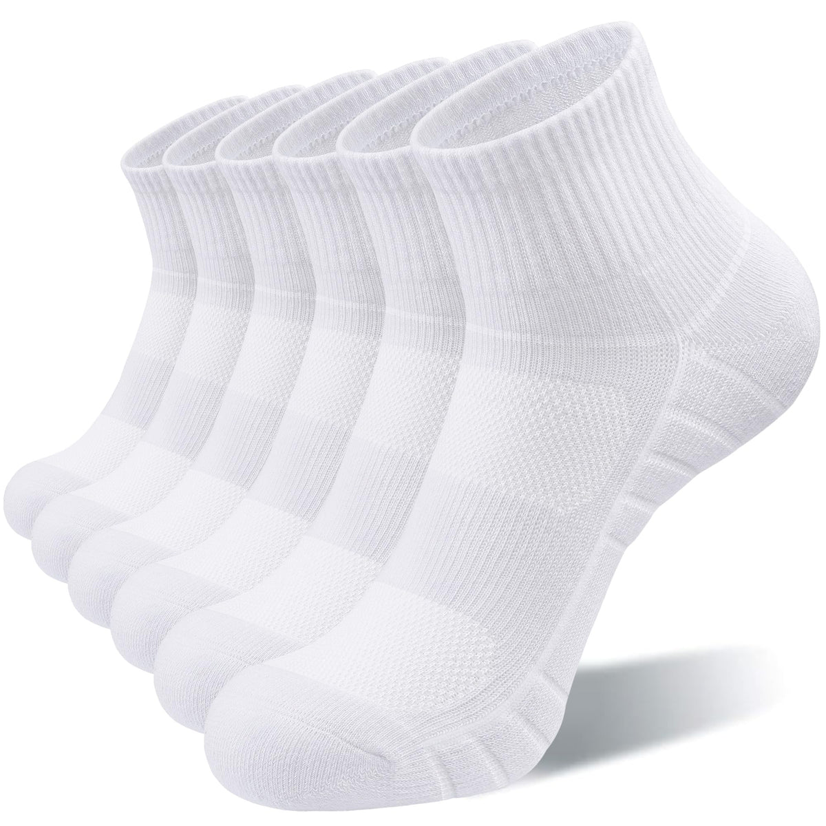 Lapulas Athletic Quarter Socks for Men Women, Cotton Mesh, Cushioned Arch Support, Non-Slip Running Ankle Design, 6 Pack