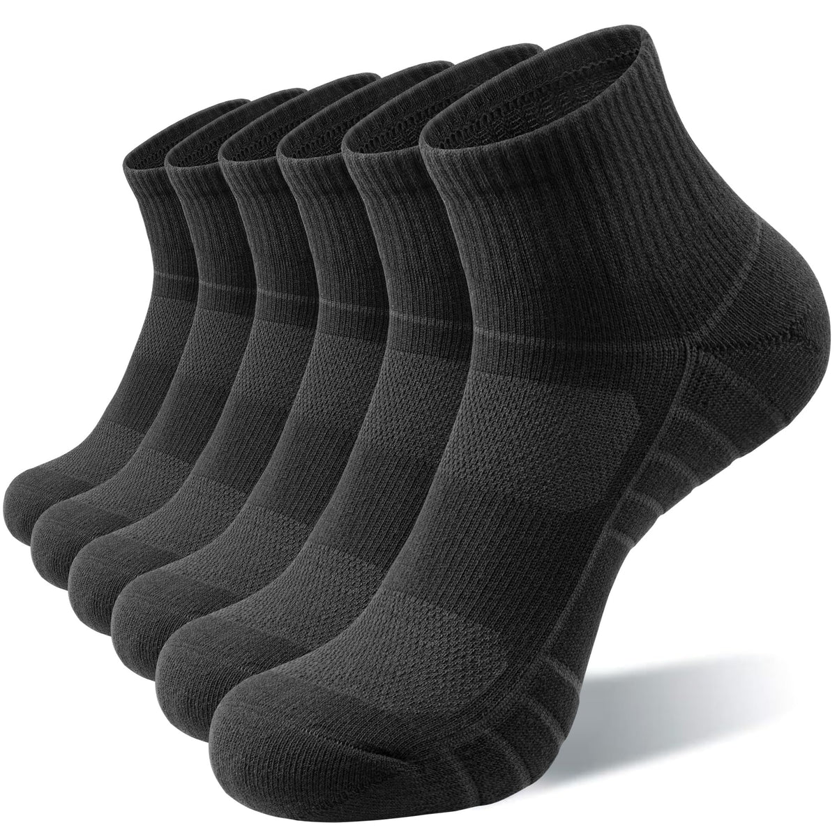 Lapulas Athletic Quarter Socks for Men Women, Cotton Mesh, Cushioned Arch Support, Non-Slip Running Ankle Design, 6 Pack